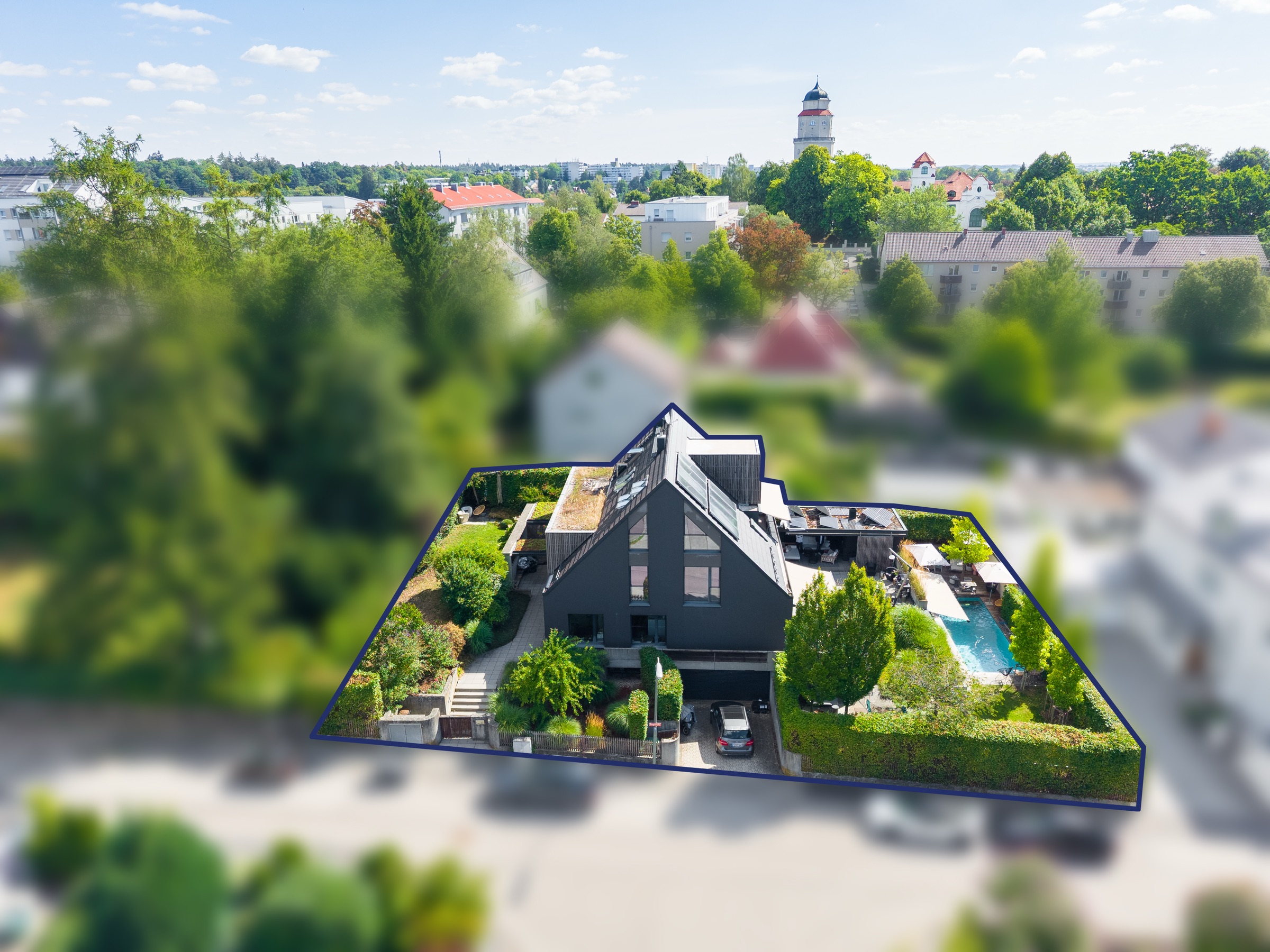 Luftaufnahme von Freising und der Lage des Hauses